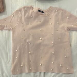 Zara Pink Pearl Embellished Sweater